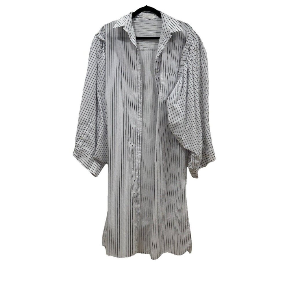 Relaxed Fit Women's Striped Button-Down Shirt Dress - Black & White